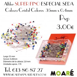 Alfiler ESPECIAL SEDA punta cristal colores 35mm