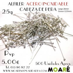 Alfiler Cabeza Pera Acero INOX 26x0.55mm