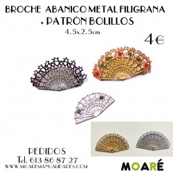Broche Abanico metal Filigrana + patrón bolillos