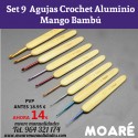 Set 9 agujas crochet Aluminio mango bambú