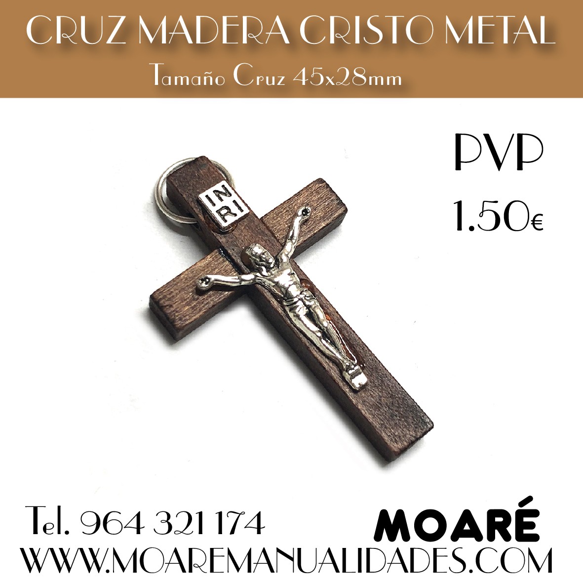 cRUZ DE MADERA CON CRISTO DE METAL Tamaño Cruz 45x28mm